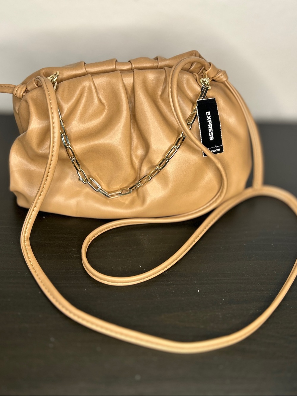 Express Tan Shoulder Bag with Gold Chain Detail